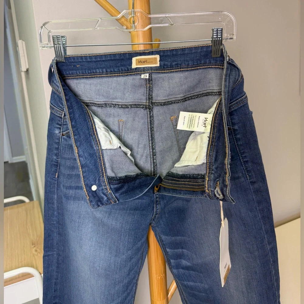 NWT Hart Denim cropped wide leg jean with dark wash raw hem Sz 29 - Picture 6 of 7